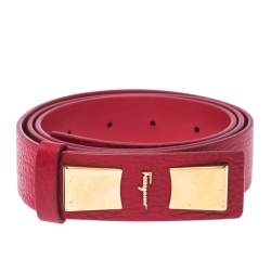 Pre Owned Salvatore Ferragamo Red Leather Belt Size 85CM