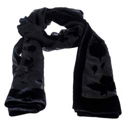 Salvatore Ferragamo Black Velvet Burnout Scarf