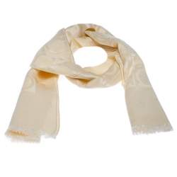 Salvatore Ferragamo Cream Gancini Wool Silk Blend Scarf