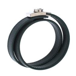 Salvatore Ferragamo Moss Green Leather Gancini Double Wrap Bracelet 