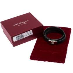 Salvatore Ferragamo Moss Green Leather Gancini Double Wrap Bracelet 
