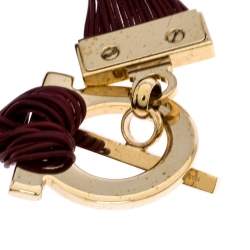 Salvatore Ferragamo Burgundy Gancio Leather Multi Strand Toggle Bracelet