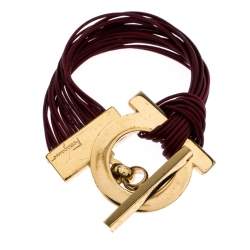 Salvatore Ferragamo Burgundy Gancio Leather Multi Strand Toggle Bracelet