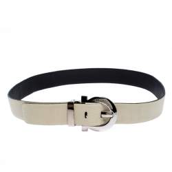Pre Owned Salvatore Ferragamo Off White/Black Leather Reversible Belt 95CM