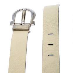 Pre Owned Salvatore Ferragamo Off White/Black Leather Reversible Belt 95CM