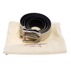 Pre Owned Salvatore Ferragamo Off White/Black Leather Reversible Belt 95CM