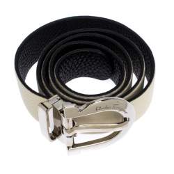 Pre Owned Salvatore Ferragamo Off White/Black Leather Reversible Belt 95CM