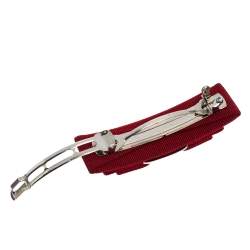 Pre Owned Salvatore Ferragamo Red Bow Silver Tone Hair Clip