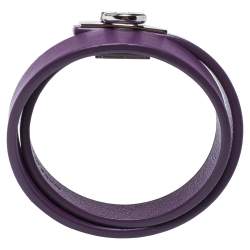 Pre Owned Salvatore Ferragamo Purple Leather Gancini Lock Double Wrap Bracelet