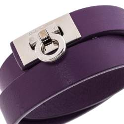 Pre Owned Salvatore Ferragamo Purple Leather Gancini Lock Double Wrap Bracelet