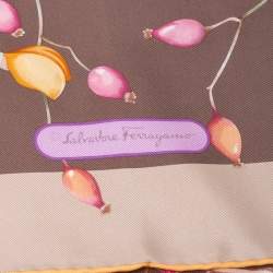 Pre Owned Salvatore Ferragamo Brown Fruit Print Silk Scarf
