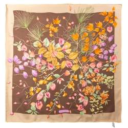 Pre Owned Salvatore Ferragamo Brown Fruit Print Silk Scarf