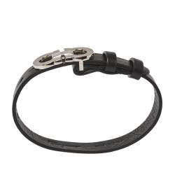 Pre Owned Salvatore Ferragamo Black Gancini Rigato Leather Bracelet