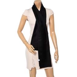 Pre Owned Salvatore Ferragamo Black Logo Monogram Silk & Wool Scarf