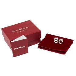 Pre Owned Salvatore Ferragamo Silver Tone Crystal Gancini Stud Earrings