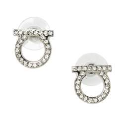 Pre Owned Salvatore Ferragamo Silver Tone Crystal Gancini Stud Earrings