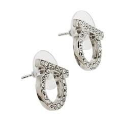 Pre Owned Salvatore Ferragamo Silver Tone Crystal Gancini Stud Earrings