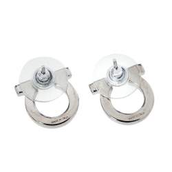 Pre Owned Salvatore Ferragamo Silver Tone Crystal Gancini Stud Earrings