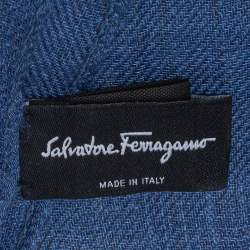 Pre Owned Salvatore Ferragamo Blue Logo Embroidered Cashmere Scarf