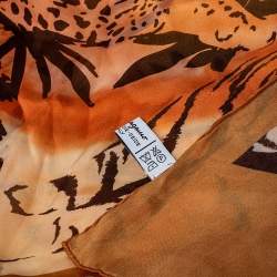 Pre Owned Salvatore Ferragamo Multicolor Tiger Landscape Print Silk Stole