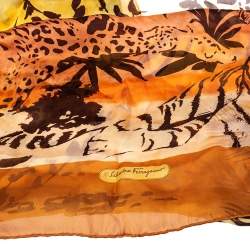 Pre Owned Salvatore Ferragamo Multicolor Tiger Landscape Print Silk Stole