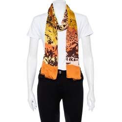 Pre Owned Salvatore Ferragamo Multicolor Tiger Landscape Print Silk Stole