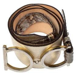 مملوكة مسبقًا Salvatore Ferragamo Metallic Gold Python And Leather Waist Belt 80 CM