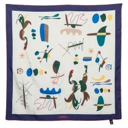 مملوكة مسبقًا وشاح سالفاتوري فيراغامو حرير طباعة طيور تجريدية متعددة الألواد