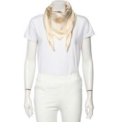 Pre Owned Salvatore Ferragamo Beige Gancini Print Silk Scarf