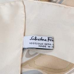 Pre Owned Salvatore Ferragamo Beige Gancini Print Silk Scarf