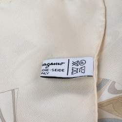 Pre Owned Salvatore Ferragamo Beige Gancini Print Silk Scarf