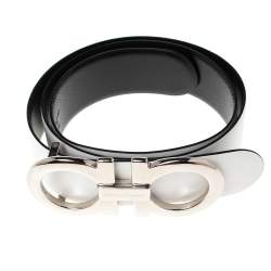 Pre Owned Salvatore Ferragamo White Leather Gancini Buckle Waist Belt 80 CM