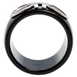 مملوكة مسبقًا سوار سالفاتوري فيراغامو راتنج أسود ومعدن فضي اللون مزين شعار الماركة