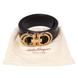 مملوكة مسبقًا حزام سالفاتوري فيراغامو جلد أسود لامع بحافة جلد وإبزيم غانشيني 90 سم