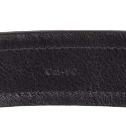 مملوكة مسبقًا حزام سالفاتوري فيراغامو جلد أسود لامع بحافة جلد وإبزيم غانشيني 90 سم