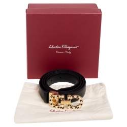 Pre Owned Salvatore Ferragamo Black Leather Gancini Buckle Belt 90CM