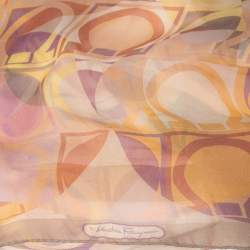 Pre Owned Salvatore Ferragamo Multicolor Gancini Print Silk Scarf