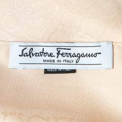 Pre Owned Salvatore Ferragamo Cream Gancini Pattern Silk & Wool Scarf