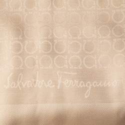 Pre Owned Salvatore Ferragamo Cream Gancini Pattern Silk & Wool Scarf