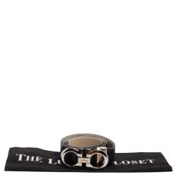 مملوكة مسبقًا Salvatore Ferragamo Black Grained Leather Gancini Reversible Belt