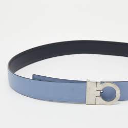 Salvatore Ferragamo Navy/Light Blue Leater Single Gancio Reversible Belt Size 85cm