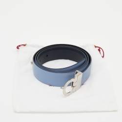 Salvatore Ferragamo Navy/Light Blue Leater Single Gancio Reversible Belt Size 85cm