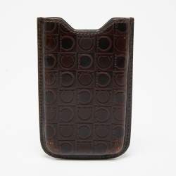 Salvatore Ferragamo Brown Gancio Embossed Glossy Leather Phone Cover