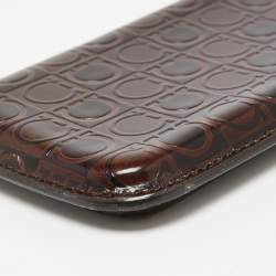 Salvatore Ferragamo Brown Gancio Embossed Glossy Leather Phone Cover