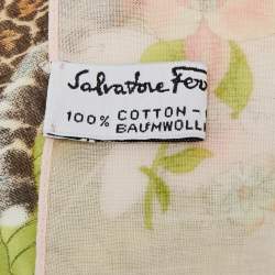 Salvatore Ferragamo Pink Tiger Printed Cotton Square Scarf