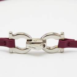 Salvatore Ferragamo Gancini Purple Leather Silver Tone Metal Double Wrap Bracelet