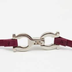 Salvatore Ferragamo Gancini Purple Leather Silver Tone Metal Double Wrap Bracelet