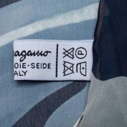 مملوكة مسبقًا Salvatore Ferragamo Blue Floral Print Silk Scarf