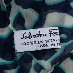 Pre Owned Salvatore Ferragamo Blue Animal Print Silk Scarf