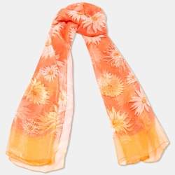مملوكة مسبقًا Salvatore Ferragamo Coral Pink Floral Print Silk Blend Scarf